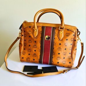 MCM 2Way Visetos Tote Bag Cognac